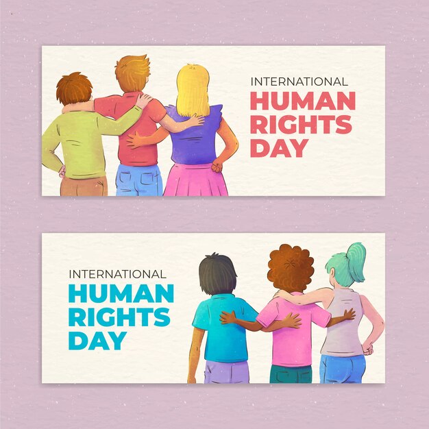 Watercolor international human rights day horizontal banners set