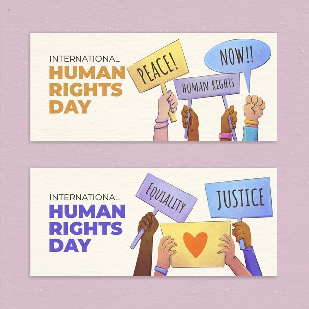 Watercolor international human rights day horizontal banners set