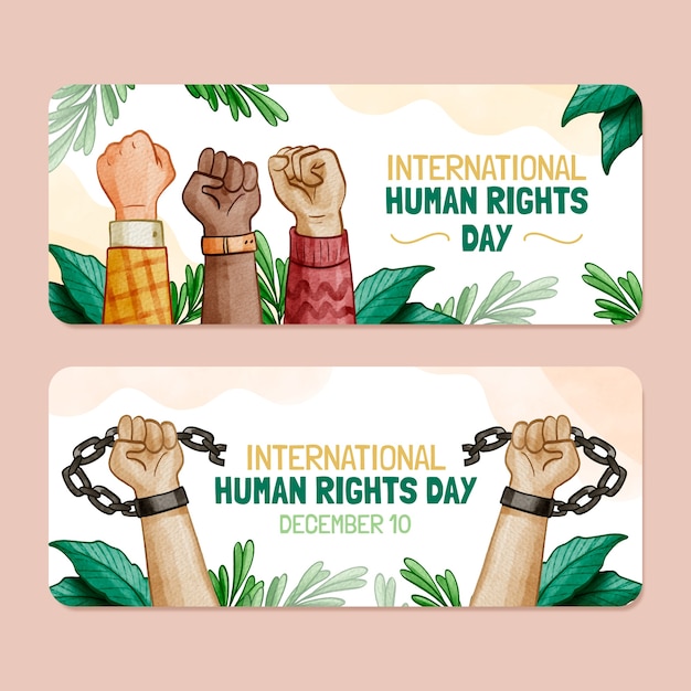 Vettore gratuito set di banner orizzontali per la giornata internazionale dei diritti umani dell'acquerello