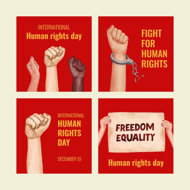 Watercolor international human rights day instagram posts collection