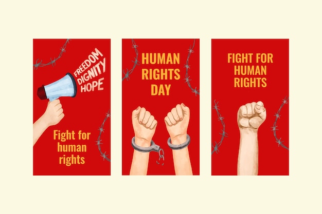 Free vector watercolor international human rights day instagram stories collection