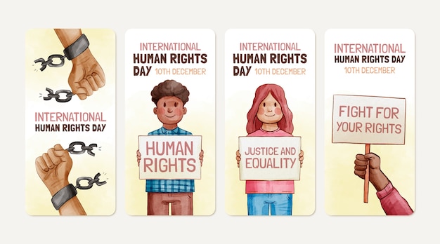 Free vector watercolor international human rights day instagram stories collection