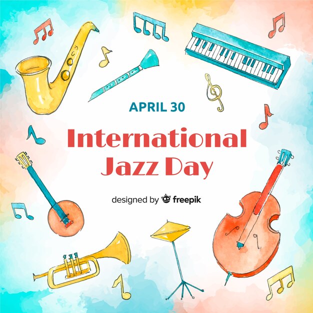 Watercolor international jazz day background