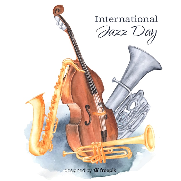 Watercolor international jazz day background