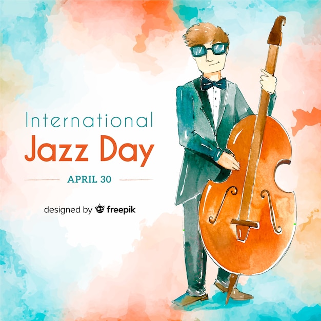 Watercolor international jazz day background