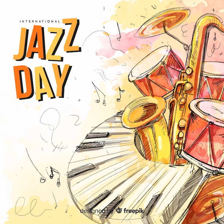 Free Vector watercolor international jazz day background