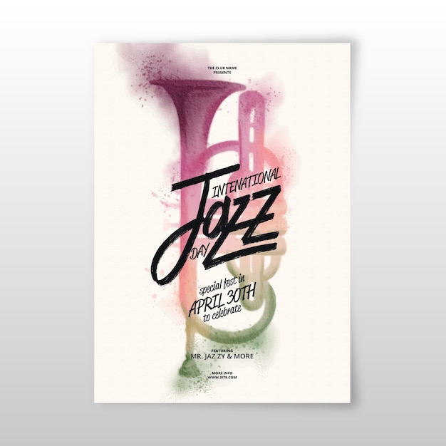 Free vector watercolor international jazz day flyer
