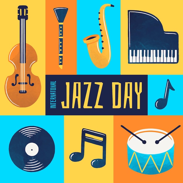 Watercolor international jazz day illustration