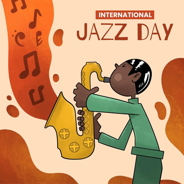 Watercolor international jazz day illustration