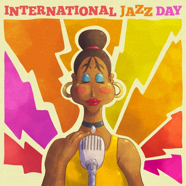 watercolor international jazz day illustration