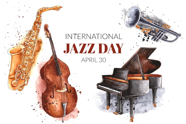 Watercolor international jazz day illustration