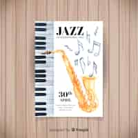 Vettore gratuito modello di poster di acquerello internazionale jazz giornata