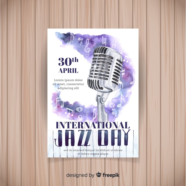 Free vector watercolor international jazz day poster template