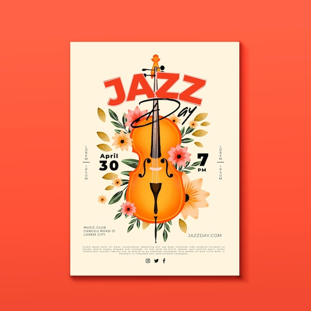 Free vector watercolor international jazz day poster template