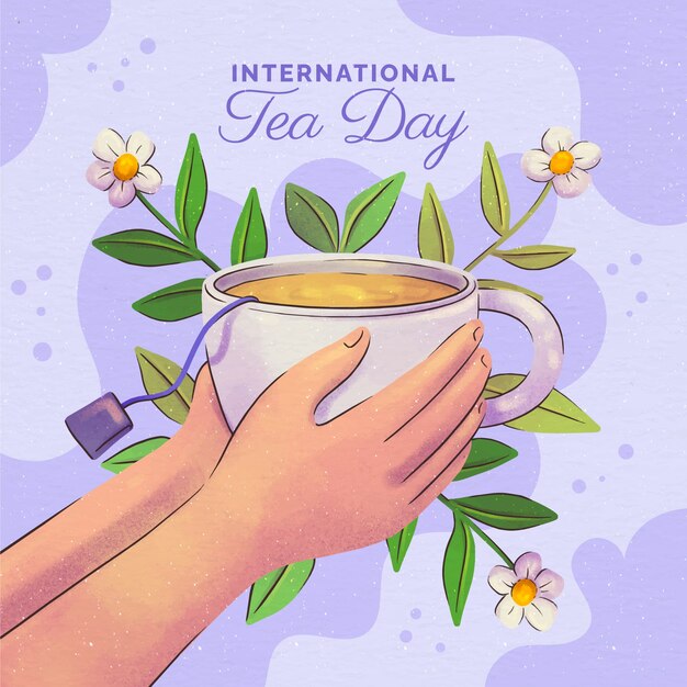 Free vector watercolor international tea day illustration with hands holding teacup