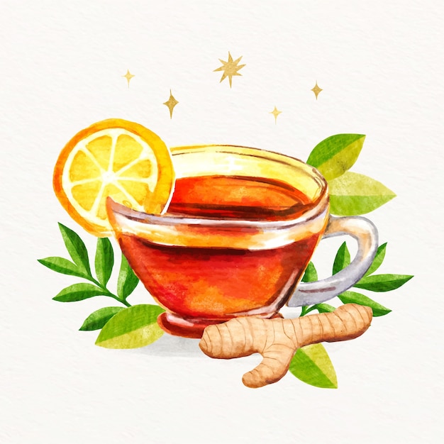 Watercolor international tea day illustration
