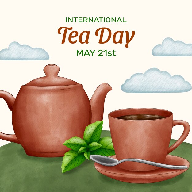 Watercolor international tea day illustration