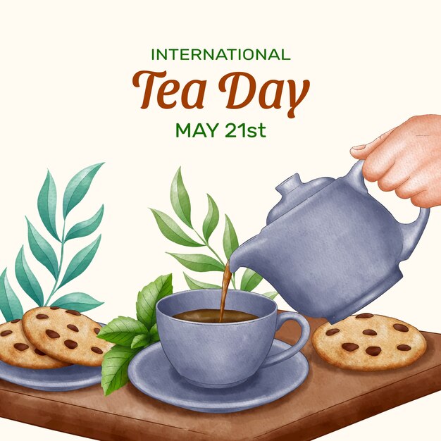 Watercolor international tea day illustration