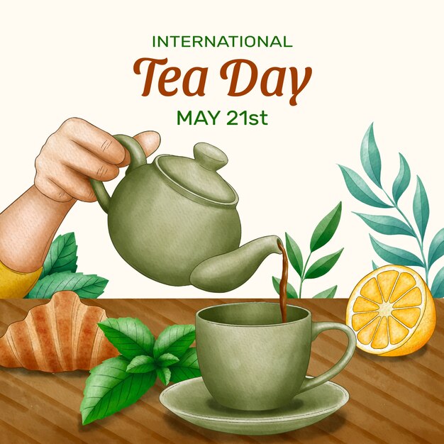 Watercolor international tea day illustration