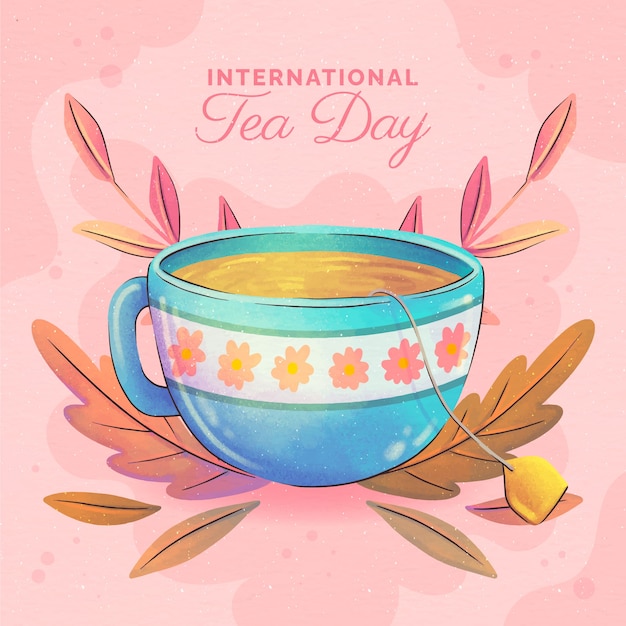 Vettore gratuito illustrazione della giornata internazionale del tè dell'acquerello