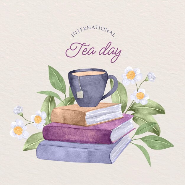 watercolor international tea day illustration