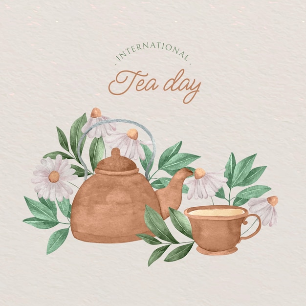 Free vector watercolor international tea day illustration