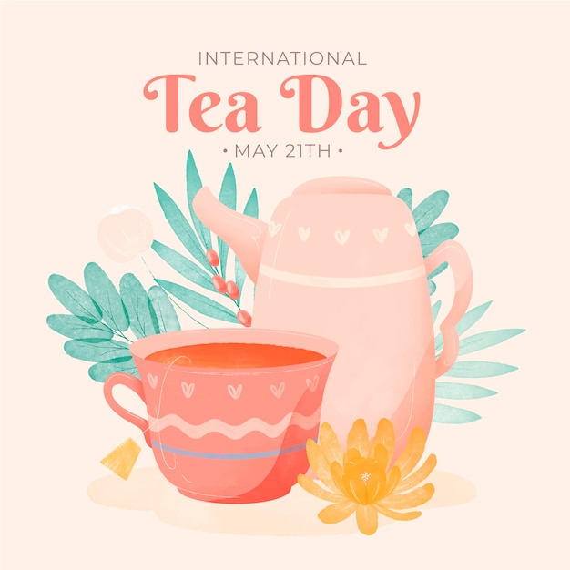 Free vector watercolor international tea day illustration