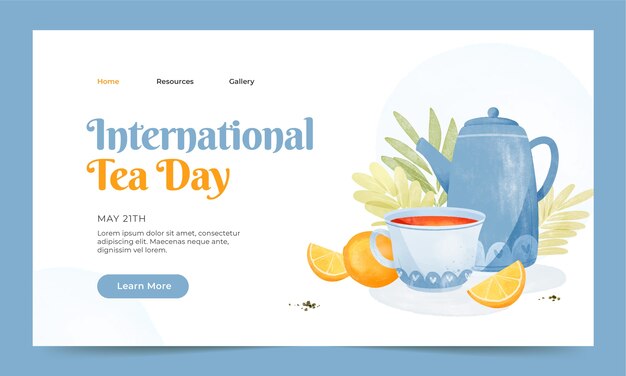 Watercolor international tea day landing page template