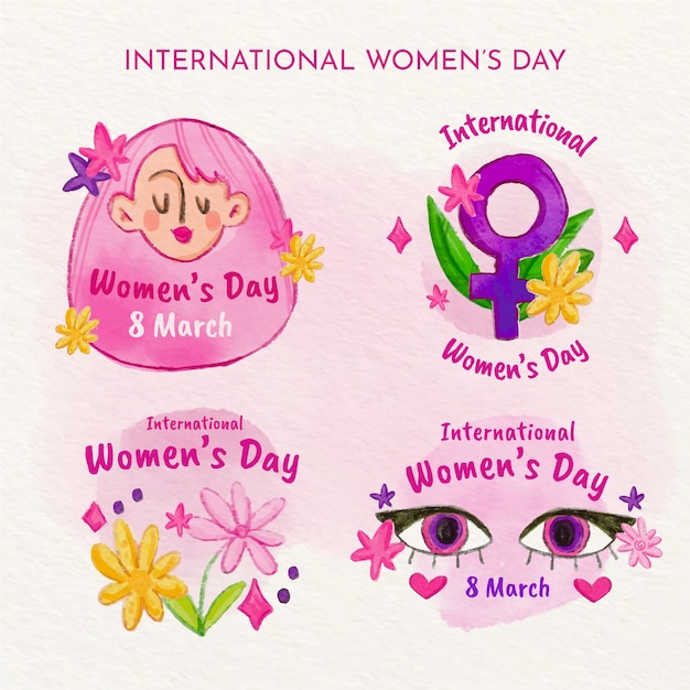 Free vector watercolor international women's day badges collection