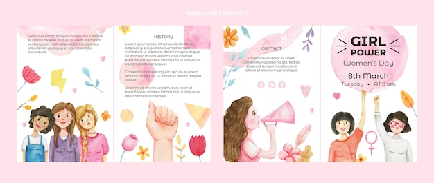 Free vector watercolor international women's day brochure template