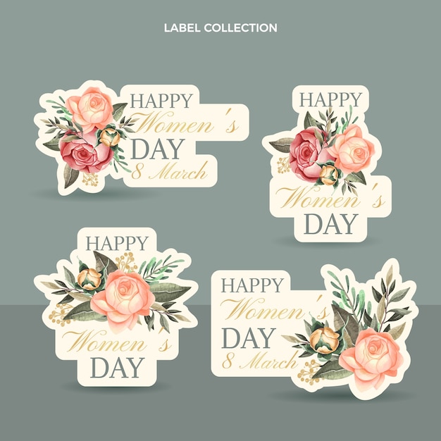 Collezione di etichette per la giornata internazionale della donna dell'acquerello