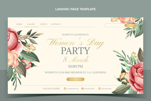 Watercolor international women's day landing page template