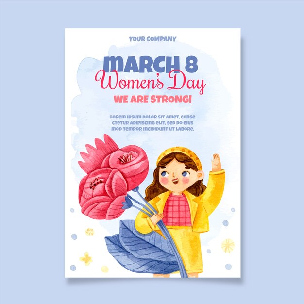 Watercolor international women's day vertical flyer template