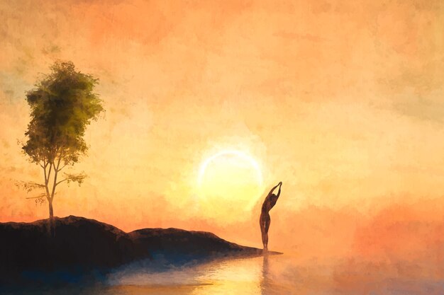 Watercolor international yoga day background