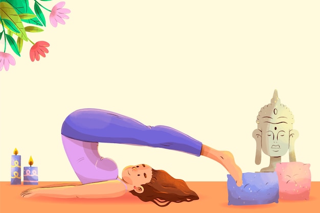 Vettore gratuito illustrazione della giornata internazionale dello yoga dell'acquerello