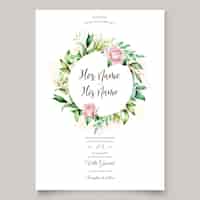 Free vector watercolor invitation design with floral wreath
