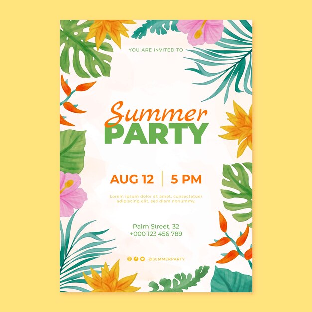 Watercolor invitation template for summertime