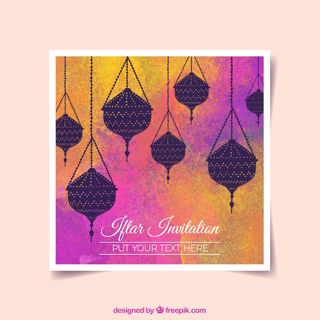 Free vector watercolor invitation with lanterns