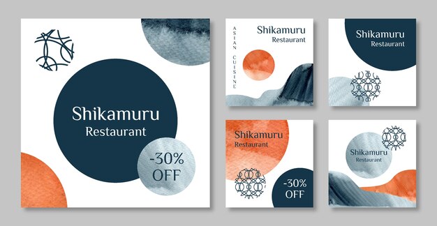 Watercolor japanese restaurant instagram posts