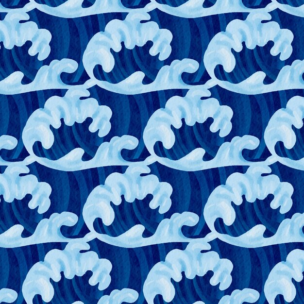 Watercolor japanese wave pattern