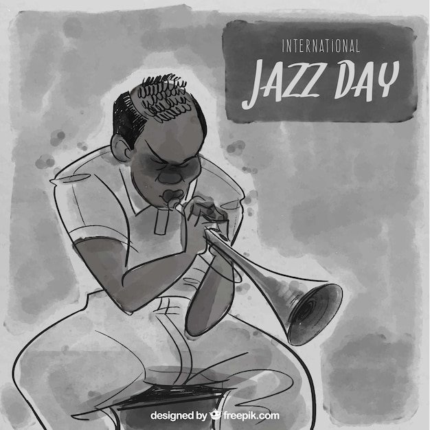 Free vector watercolor jazz background with trumpeter