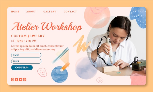 Free vector watercolor jewelry atelier landing page