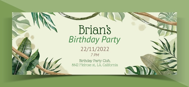 Free vector watercolor jungle birthday party facebook cover