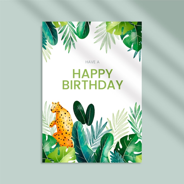 Бесплатное векторное изображение Открытка на день рождения в джунглях акварели