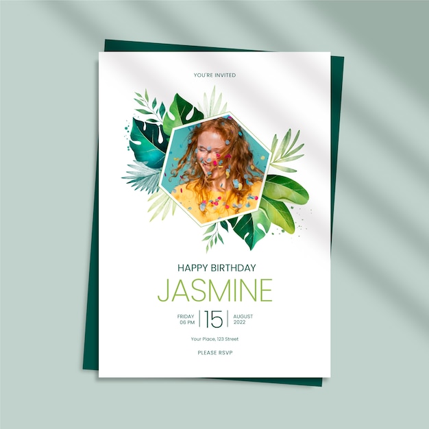 Watercolor jungle birthday party invitation