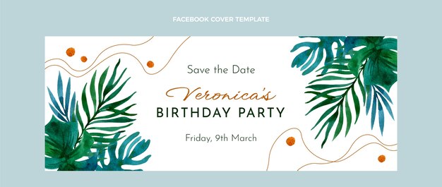 Watercolor jungle birthday party social media cover template