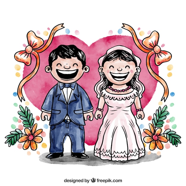 Free vector watercolor just married illustration