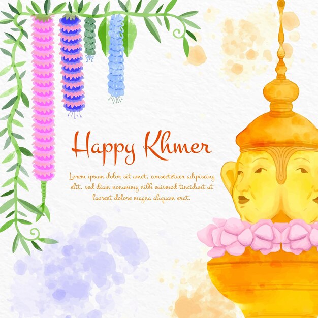 Watercolor khmer new year illustration
