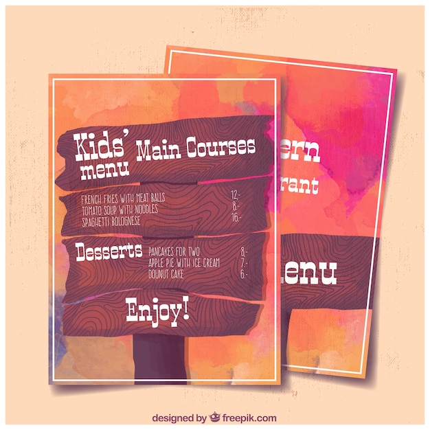 Free vector watercolor kid's menu template