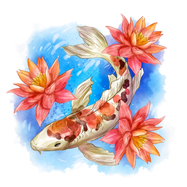 Watercolor Koi Fish Illustration